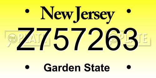 Z757263 New Jersey License Plate