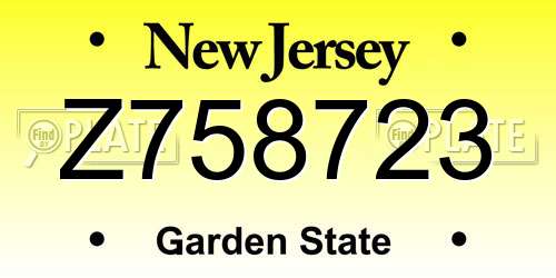 Z758723 New Jersey License Plate
