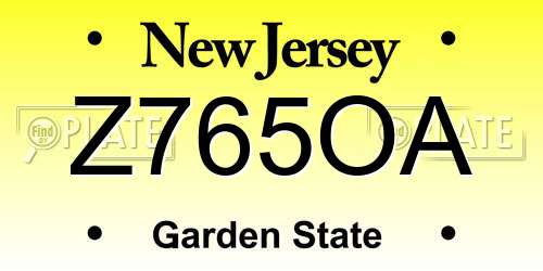 Z765OA New Jersey License Plate