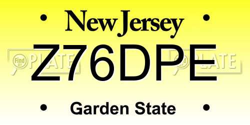 Z76DPE New Jersey License Plate