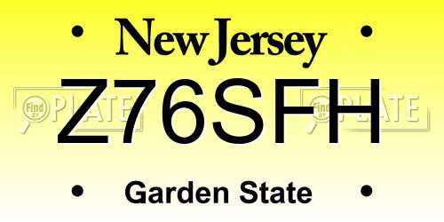 Z76SFH New Jersey License Plate
