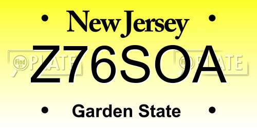 Z76SOA New Jersey License Plate