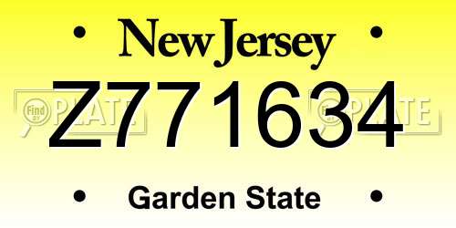 Z771634 New Jersey License Plate