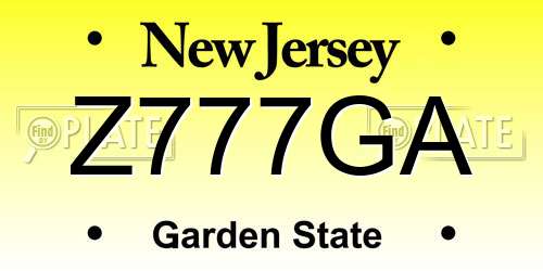 Z777GA New Jersey License Plate