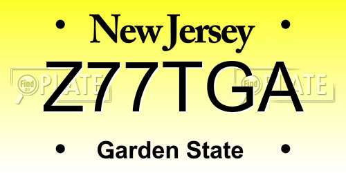 Z77TGA New Jersey License Plate