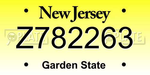 Z782263 New Jersey License Plate