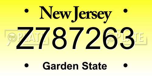 Z787263 New Jersey License Plate