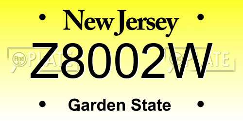 Z8002W New Jersey License Plate