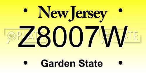 Z8007W New Jersey License Plate
