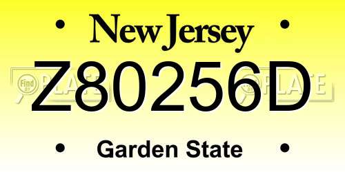 Z80256D New Jersey License Plate