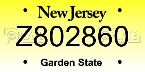 Z802860 New Jersey License Plate