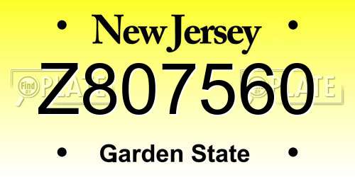 Z807560 New Jersey License Plate