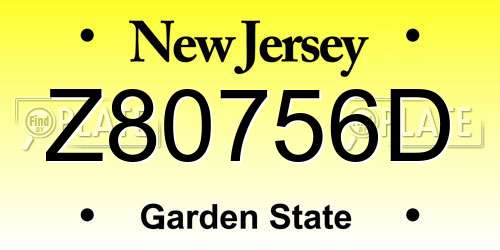 Z80756D New Jersey License Plate