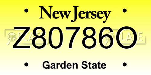 Z80786O New Jersey License Plate