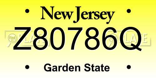 Z80786Q New Jersey License Plate