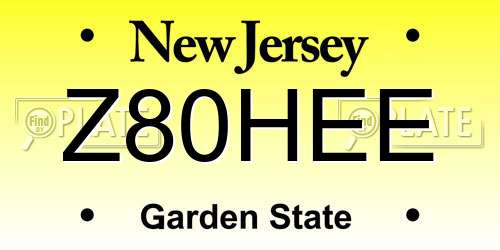Z80HEE New Jersey License Plate