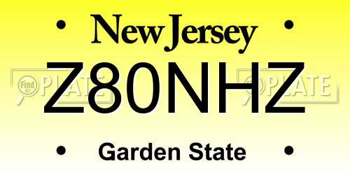Z80NHZ New Jersey License Plate