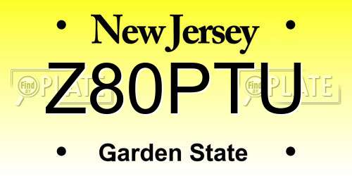 Z80PTU New Jersey License Plate