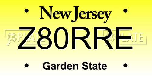 Z80RRE New Jersey License Plate