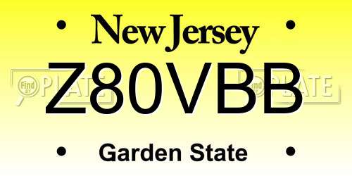 Z80VBB New Jersey License Plate