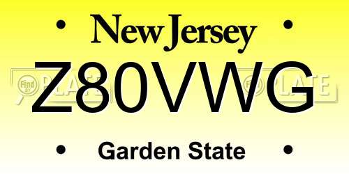 Z80VWG New Jersey License Plate