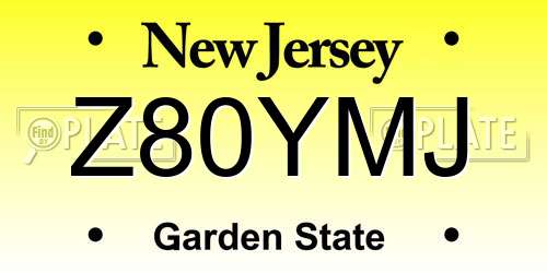 Z80YMJ New Jersey License Plate