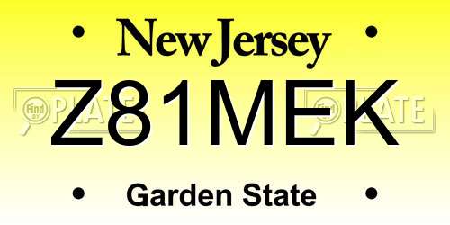 Z81MEK New Jersey License Plate