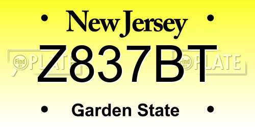 Z837BT New Jersey License Plate