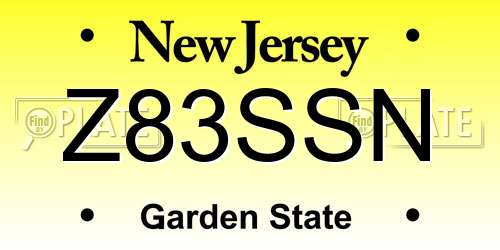 Z83SSN New Jersey License Plate