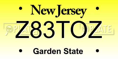 Z83TOZ New Jersey License Plate