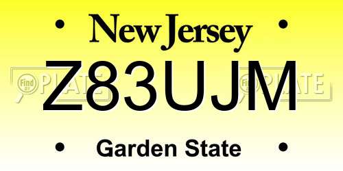 Z83UJM New Jersey License Plate