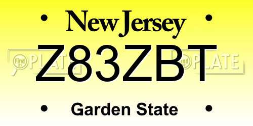 Z83ZBT New Jersey License Plate