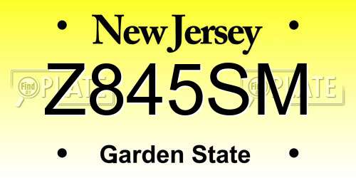 Z845SM New Jersey License Plate
