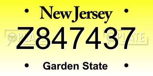 Z847437 New Jersey License Plate