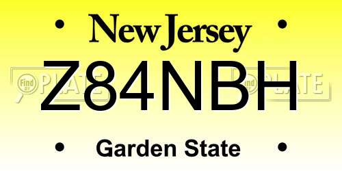 Z84NBH New Jersey License Plate