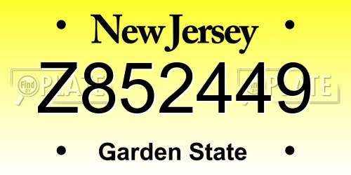 Z852449 New Jersey License Plate
