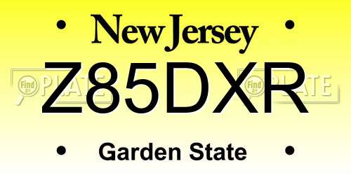Z85DXR New Jersey License Plate