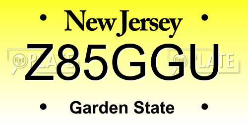 Z85GGU New Jersey License Plate