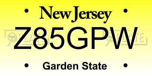 Z85GPW New Jersey License Plate