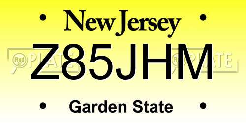 Z85JHM New Jersey License Plate