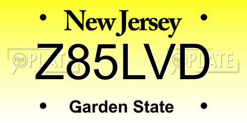 Z85LVD New Jersey License Plate