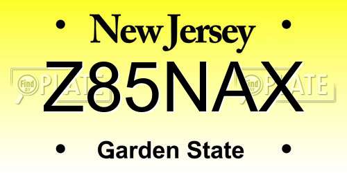 Z85NAX New Jersey License Plate