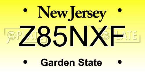 Z85NXF New Jersey License Plate
