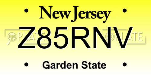 Z85RNV New Jersey License Plate