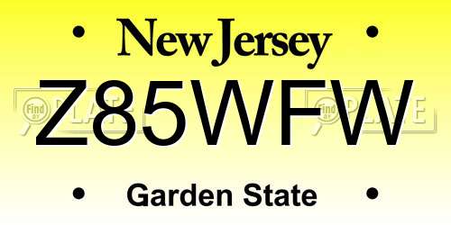 Z85WFW New Jersey License Plate