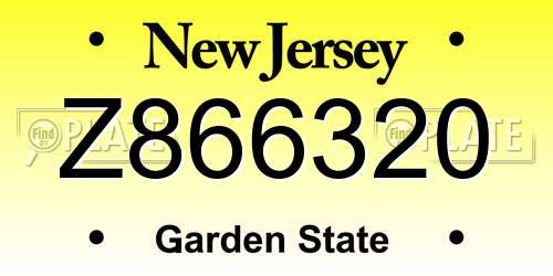 Z866320 New Jersey License Plate