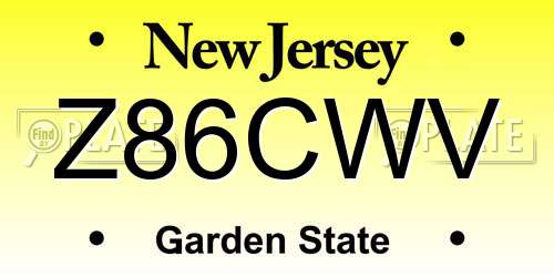 Z86CWV New Jersey License Plate