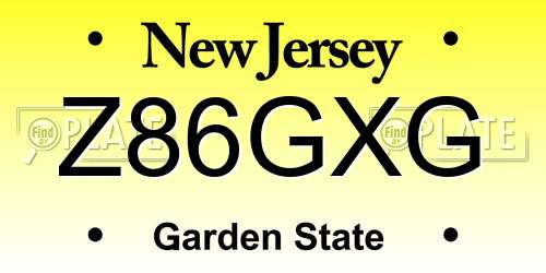 Z86GXG New Jersey License Plate