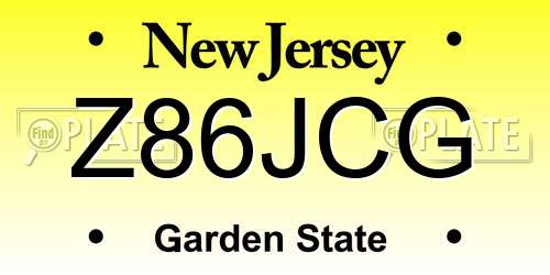 Z86JCG New Jersey License Plate
