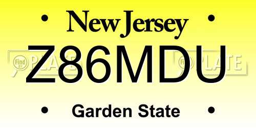 Z86MDU New Jersey License Plate